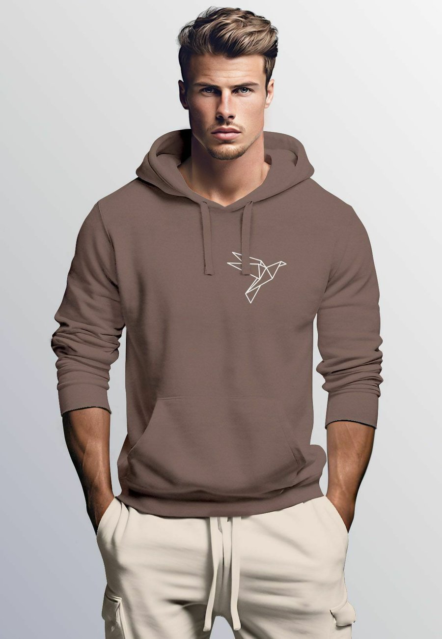 

Худи Neverless AUFDRUCK VOGEL ORIGAMI POLYGON BRUSTPRINT LOGO FASHION STREETSTYLE, Mocha/Brown