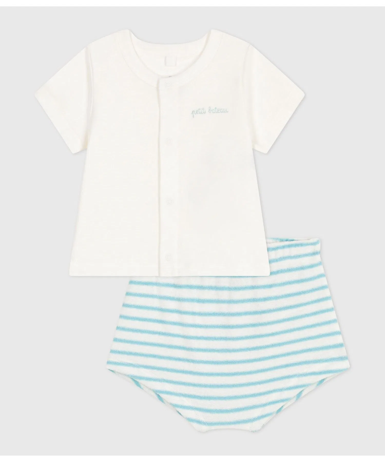 Детский комплект из хлопка Petit Bateau белый с синим