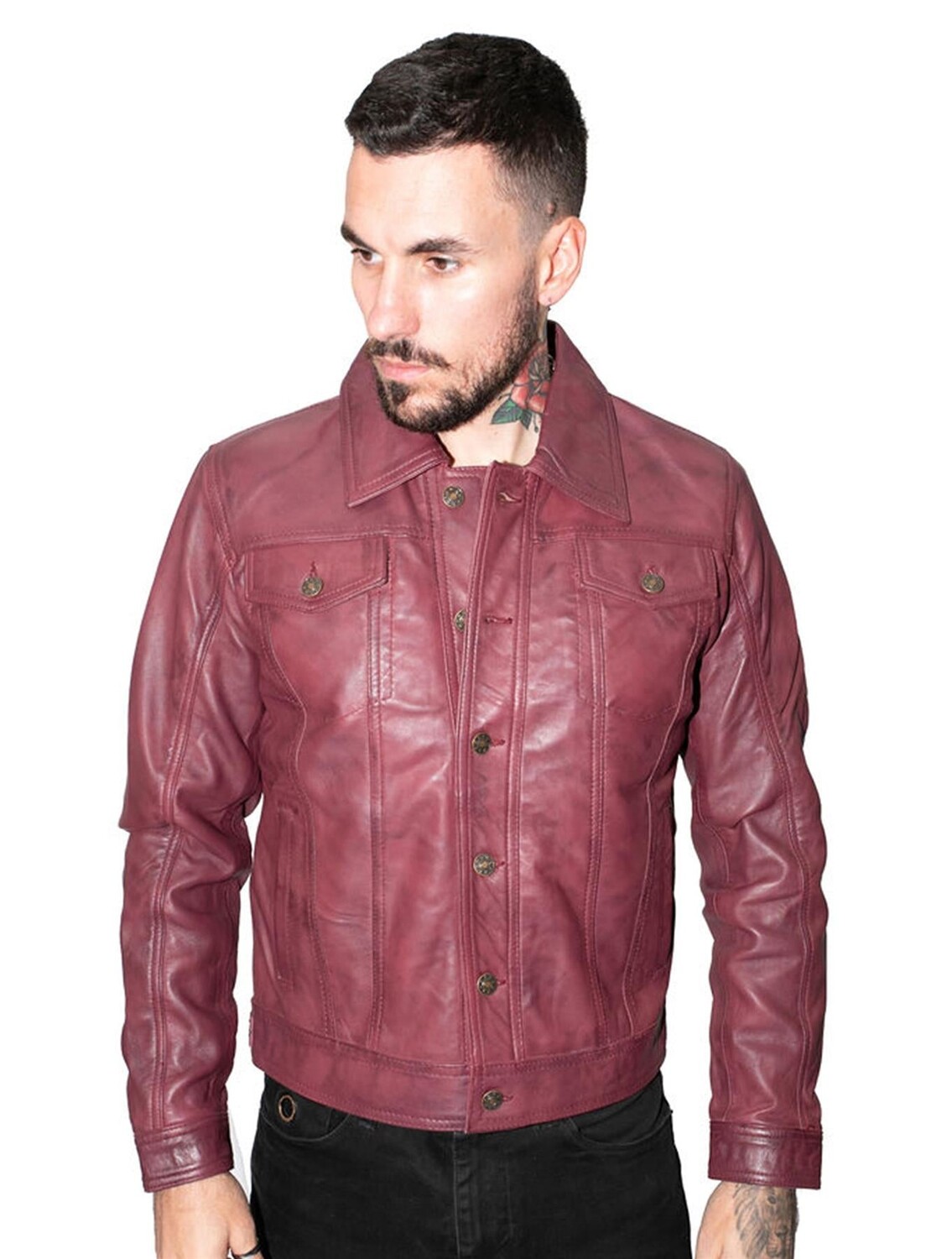 

Кожаная куртка-дальнобойщик в стиле ретро для константина Infinity Leather, бургундия