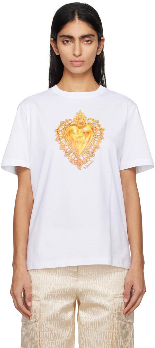 

Белая футболка с принтом Moschino, цвет Fantasy white