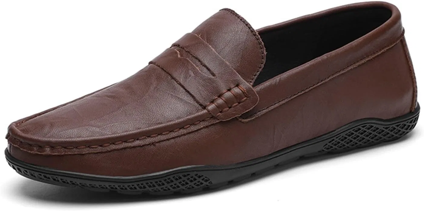 Лоферы Penny Loafer PU Stitching Details Round Toe Comfortable Flexible Anti-Slip Classic Slip On, Коричневый PLGMAUYT