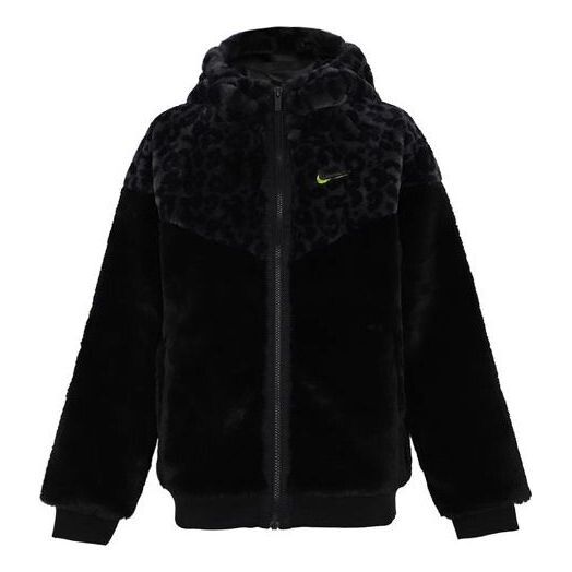 

Куртка флисовые с леопардовым принтом сохраняющие тепло куртка с капюшоном Nike, черный