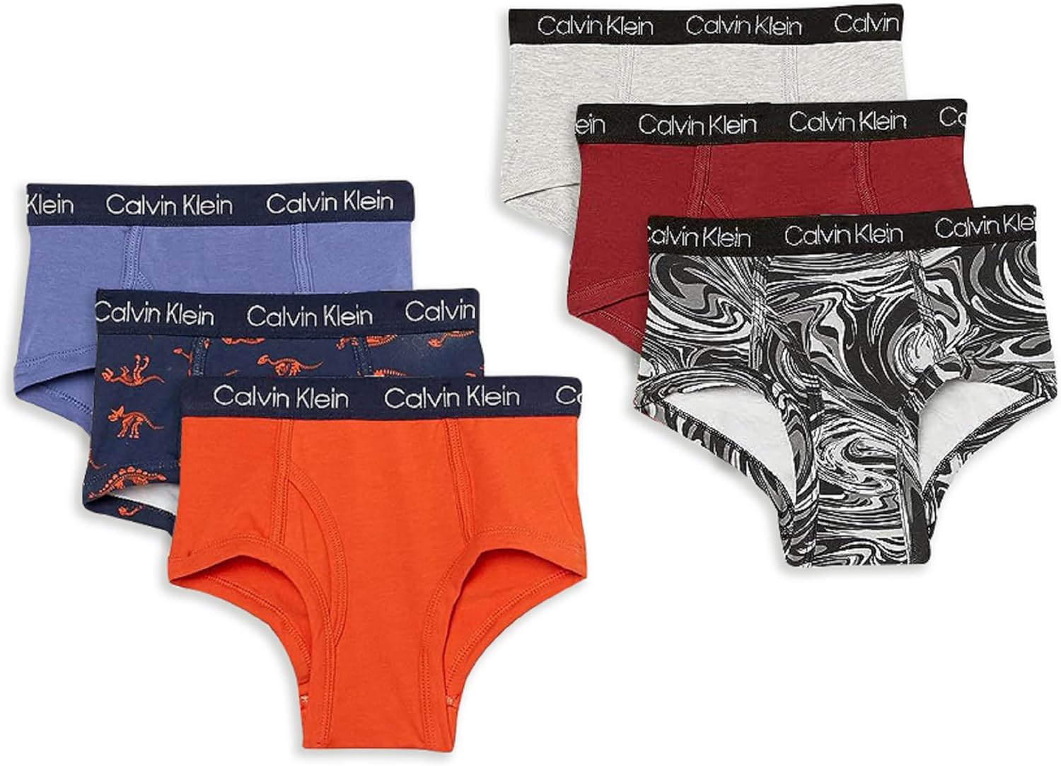 

Современные хлопковые трусы Calvin Klein для мальчиков, упаковка 6 шт., Orange/Blue/Maroon/Black Print