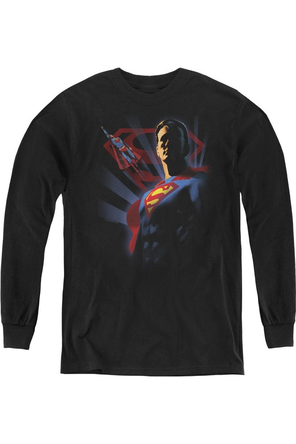 

Супермен Супер Деко Молодежная Футболка с Длинным Рукавом Gildan, черный