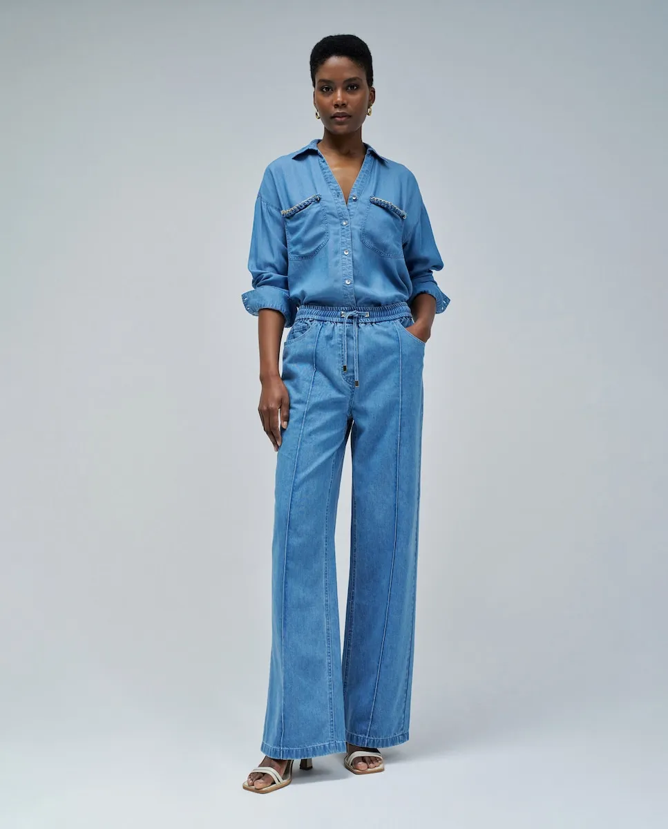 

Женские джоггеры из светлого денима с широкой штаниной Salsa Jeans, синий