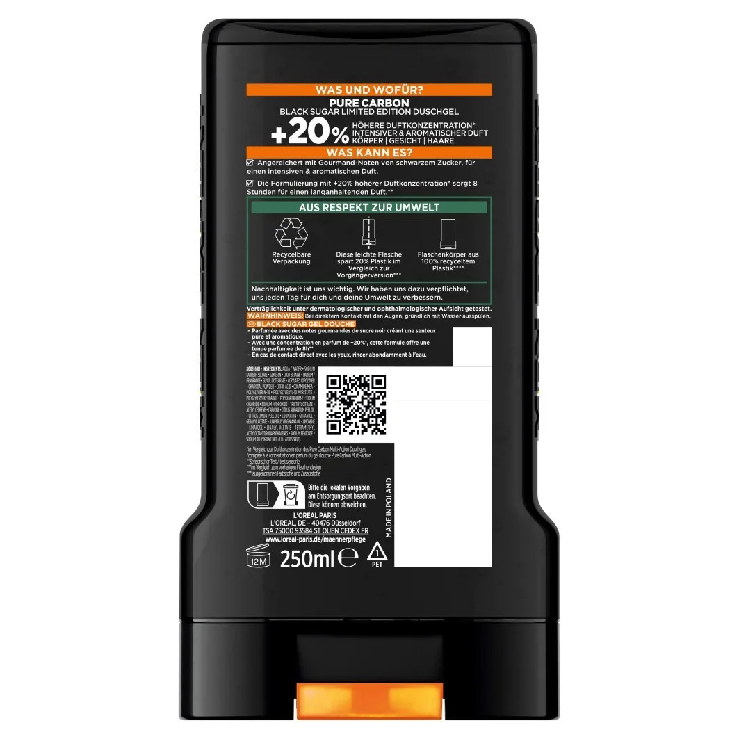 Гель для душа с чистым черным сахаром L Oreal Men Expert, 250 мл — фото 2