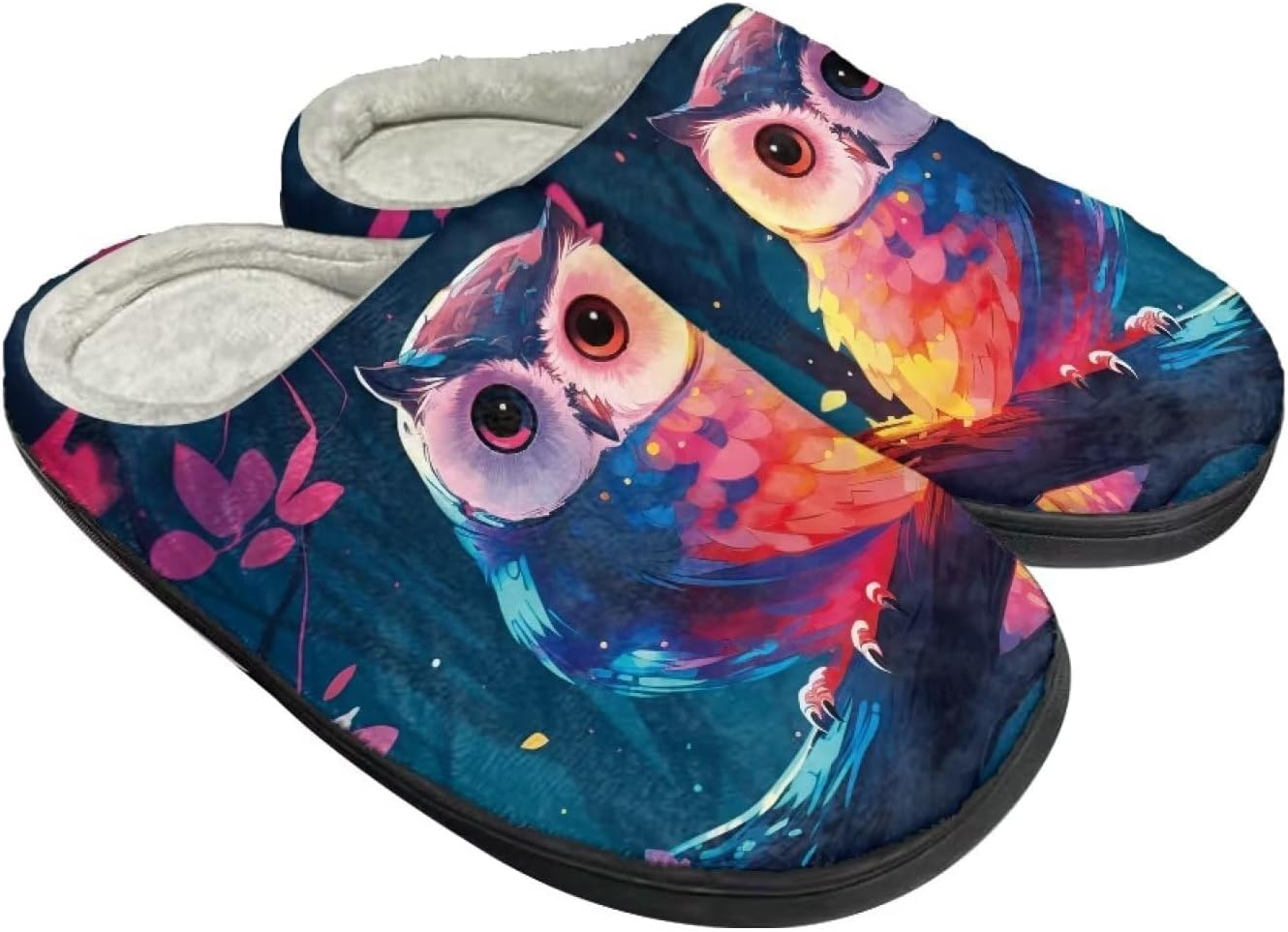 

Уютные пушистые домашние тапочки для женщин и мужчин, закрытые плоские плюшевые хлопковые тапочки для дома, мягкая нескользящая резиновая подошва, тапочки для дома и улицы Wanzuoeng, Cartoon Owl-multicolor
