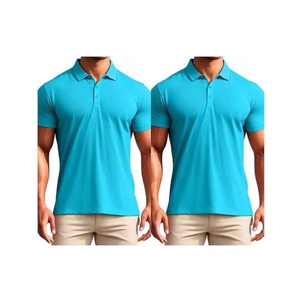 

2 упаковки мужской поло с коротким рукавом, легкая, классический крой, повседневная или деловая, однотонная, для гольфа Inspire Chic, Bright Blue