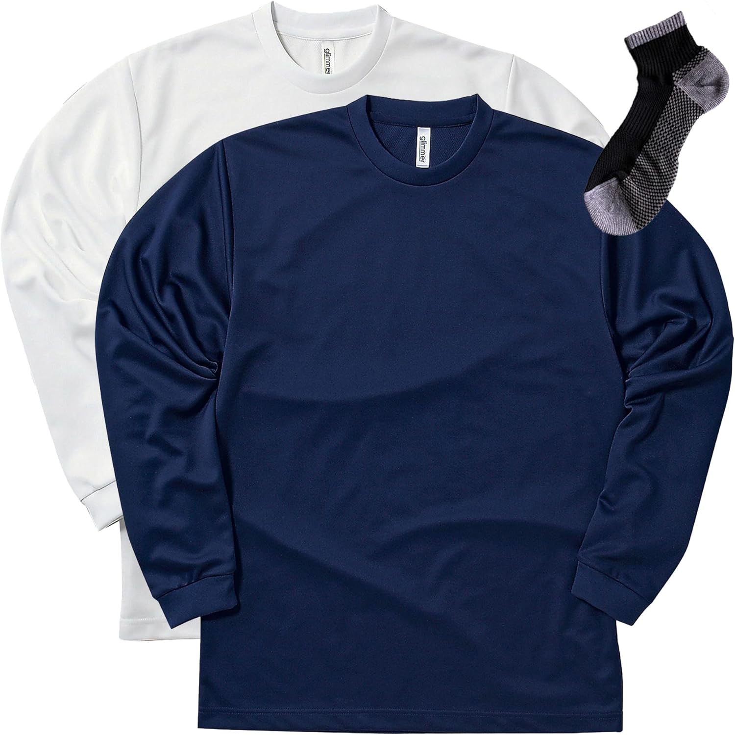 

Футболка с длинными рукавами и круглым вырезом Glimmer 00304-ALT, сухая, 113 г (4,4 унции), белый/темно-синий