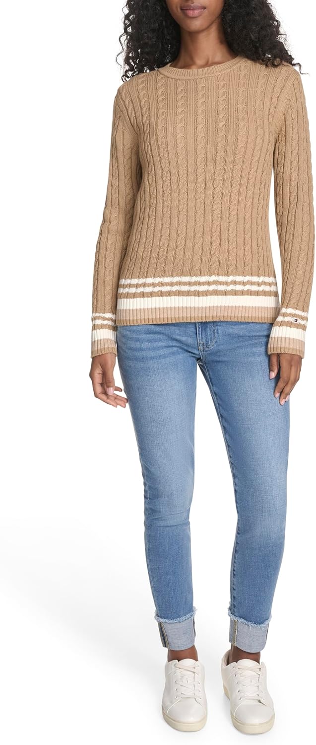 Женский хлопковый свитер Tommy Hilfiger с круглым вырезом и косами, Tigers Eye Multi — фото 2