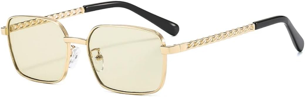 

Роскошные женские солнцезащитные очки в маленькой квадратной оправе с металлической цепочкой на дужках, мужские очки для вождения и путешествий, защита от УФ-излучения UV400 TVTBBVV, Gold Green