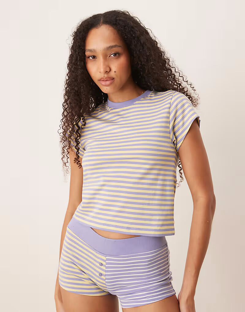 

Футболка для малышей ASOS DESIGN mix & match в полоску фиолетового и желтого цветов