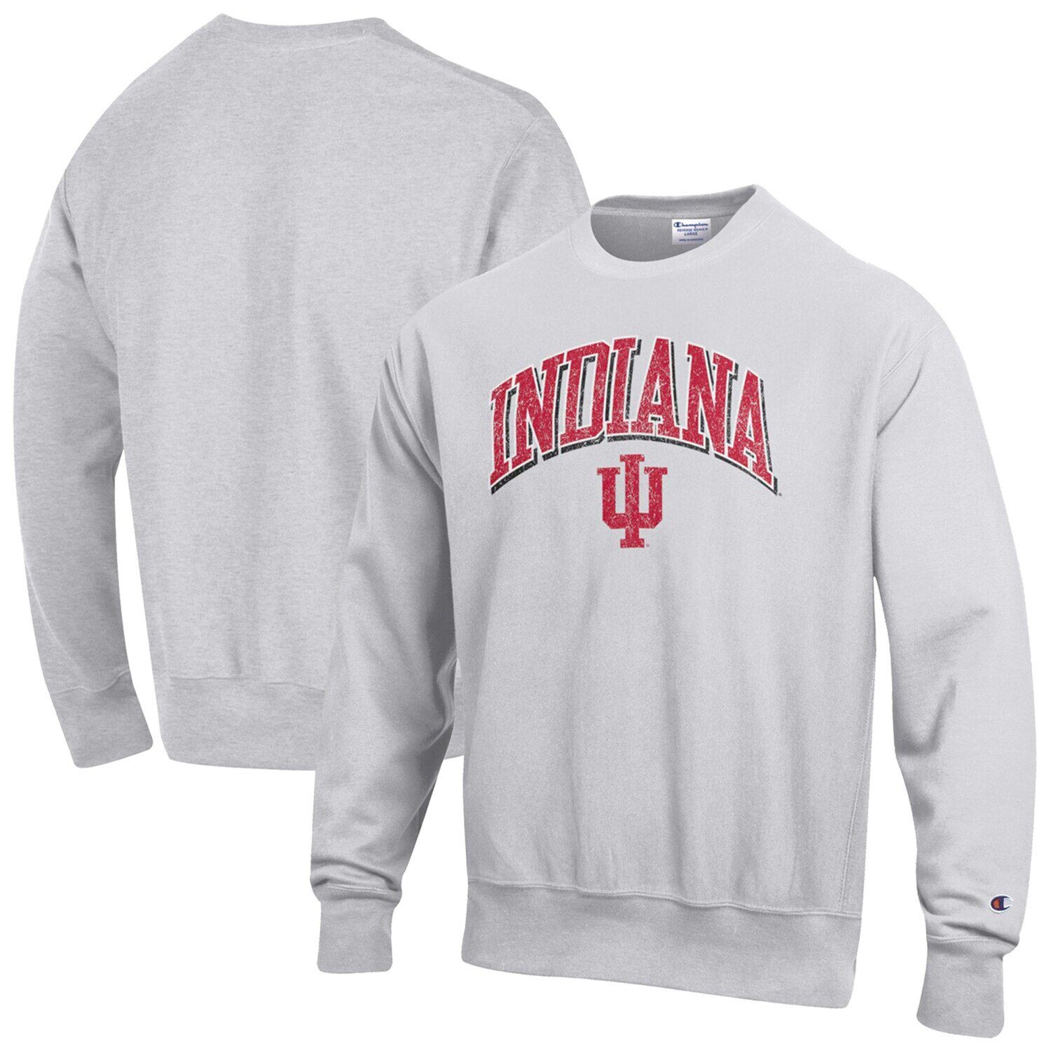 

Мужской серый пуловер с логотипом Indiana Hoosiers обратного переплетения с аркой и логотипом Champion