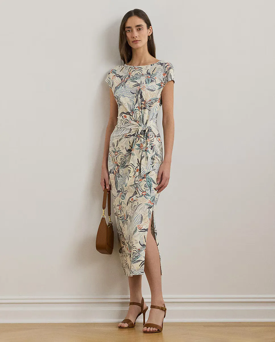 

Мид платье из эластичного джерси Lauren Ralph Lauren, кремовый