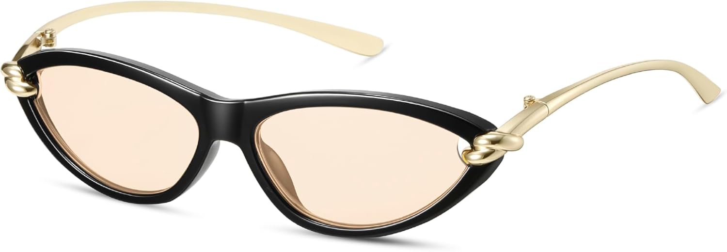 

Ретро-солнцезащитные очки «кошачий глаз» овальной формы для женщин, стиль Y2k, маленькие солнцезащитные очки «кошачий глаз», модные дизайнерские узкие очки для женщин в стиле 90-х, CS013 Cesunies, Black Frame/Light Brown Lens