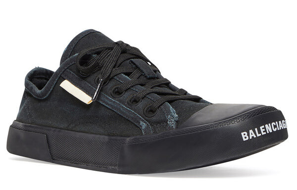 Кроссовки paris low top sneakers 'black destroyed cotton and black rubber' Balenciaga, черный — фото 2