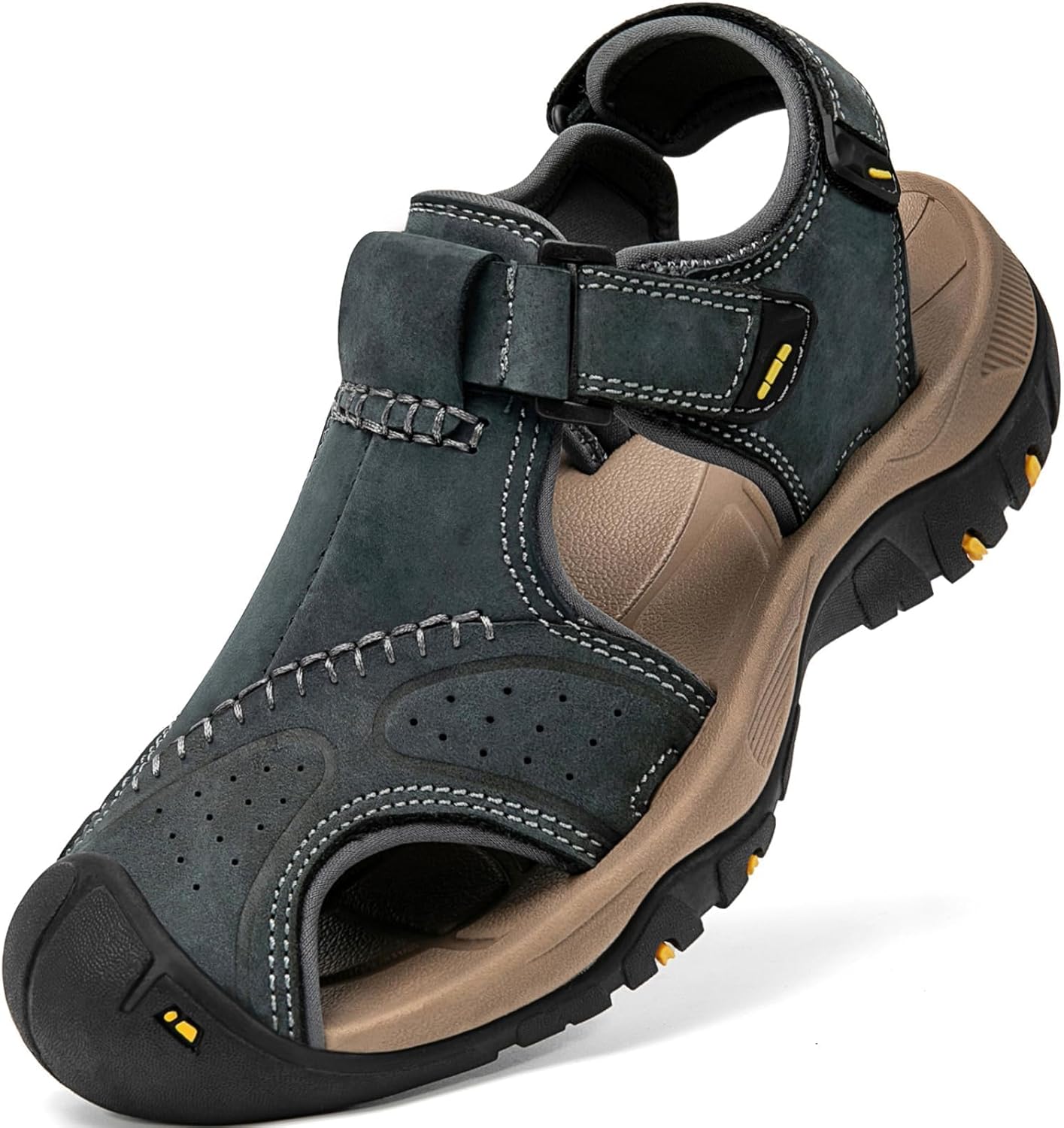 

Мужские спортивные сандалии с закрытым носком, кожаные для походов, спортивной ходьбы, активного отдыха на улице, пляжа, троп, реки и рыбалки, водонепроницаемые, легкие и удобные Boveshorn, серый