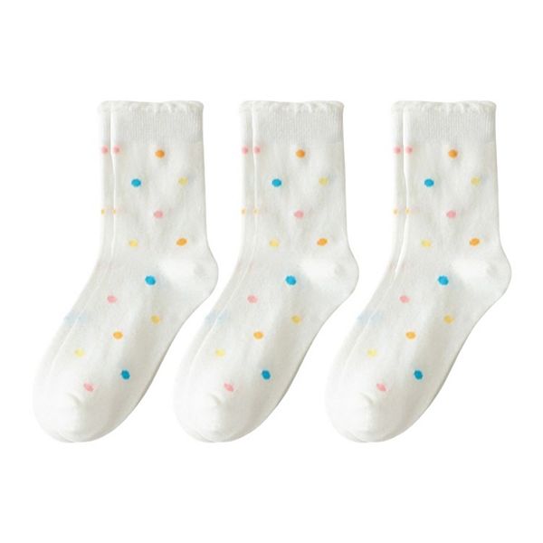

Женские хлопковые носки с рюшами и милым принтом, 3 пары Anna-Kaci, White Blue