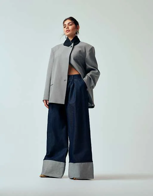 

Широкие джинсы с отворотами ASOS DESIGN Curve цвета индиго