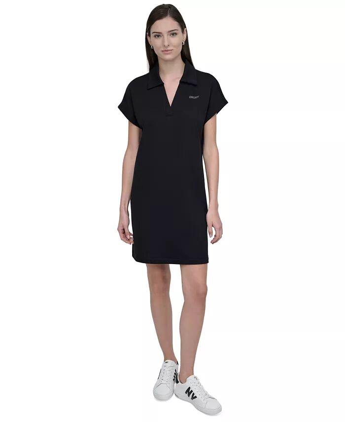 

Женское мини-платье с короткими рукавами и логотипом Stud DKNY, черный