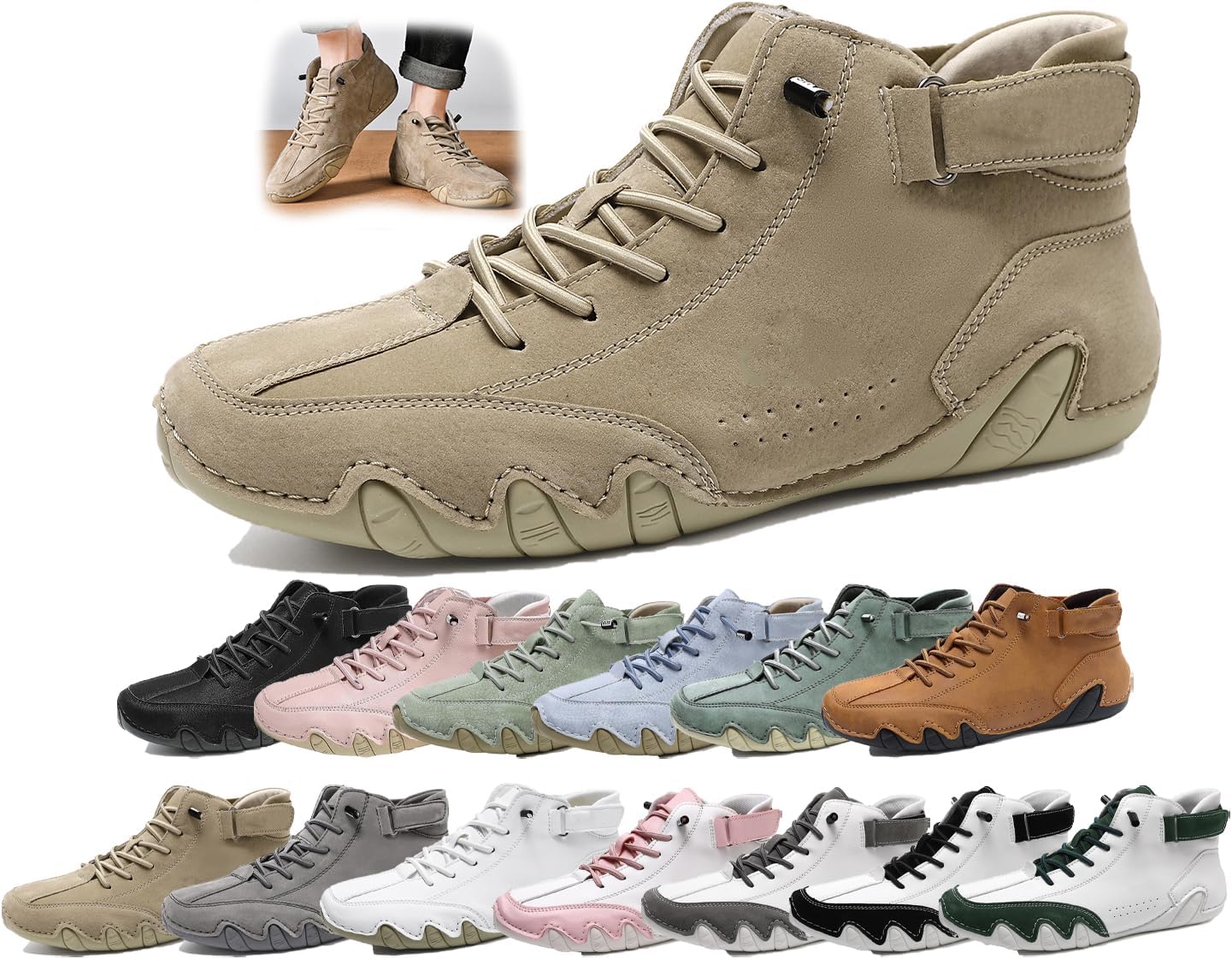 

Мужские ортопедические замшевые ботинки высокого верха - ручная работа, водонепроницаемые, легкие, противоскользящие кроссовки для прогулок и вождения Generic, хаки