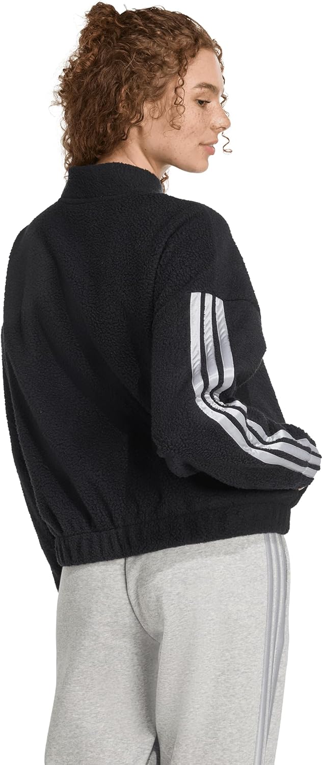 Женская куртка Adidas уютная флисовая на молнии, черный/серебряный — фото 3
