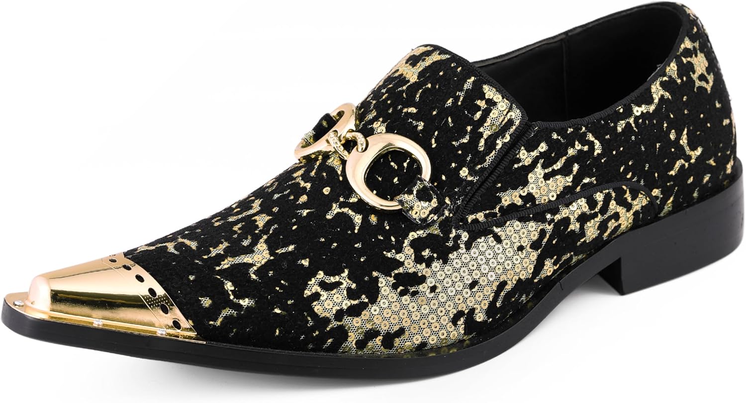 

Мужские праздничные лоферы Amali Sparkling с металлическим носком - мужская обувь для выхода - металлические лоферы для мужчин - диско-туфли для мужчин - дизайнерская обувь, черный/золотой