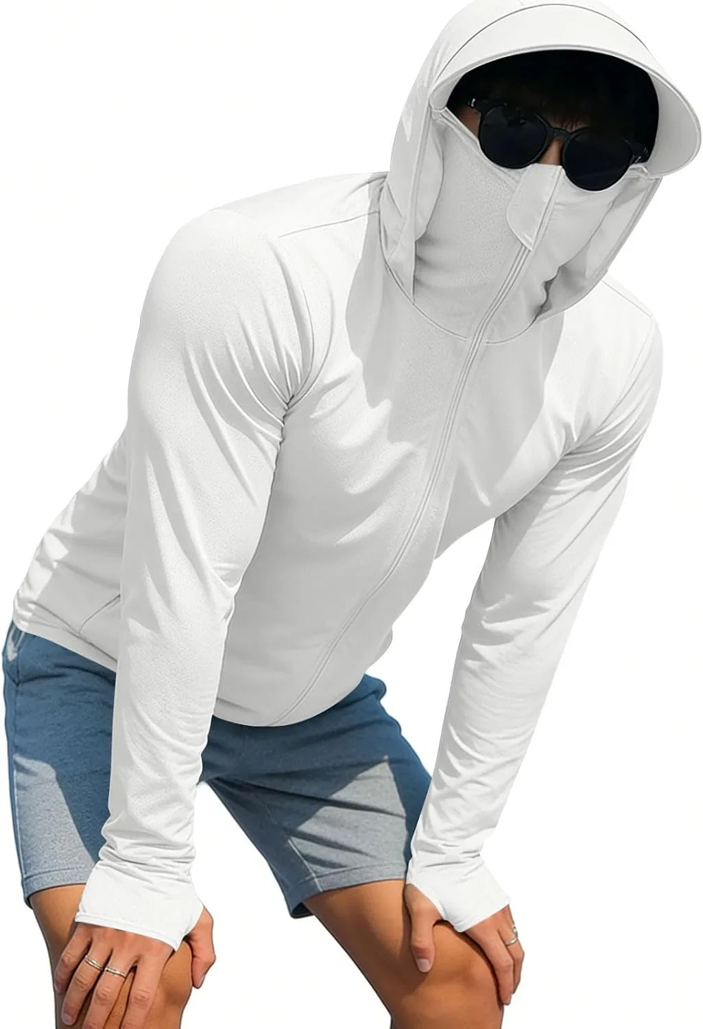 Футболка с капюшоном UPF 50+ Quick Dry, UV Protection, с маской, A02_white — фото 3