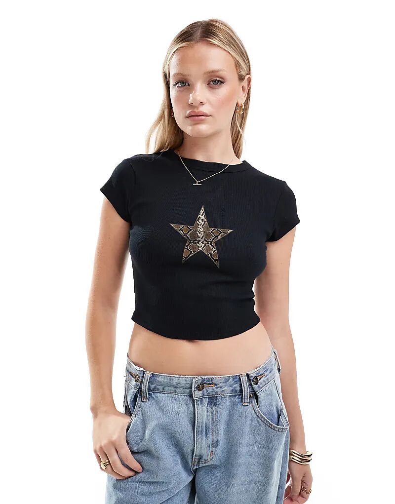 

Футболка ASOS DESIGN облегающего кроя черного цвета с принтом в виде змеи и звезды