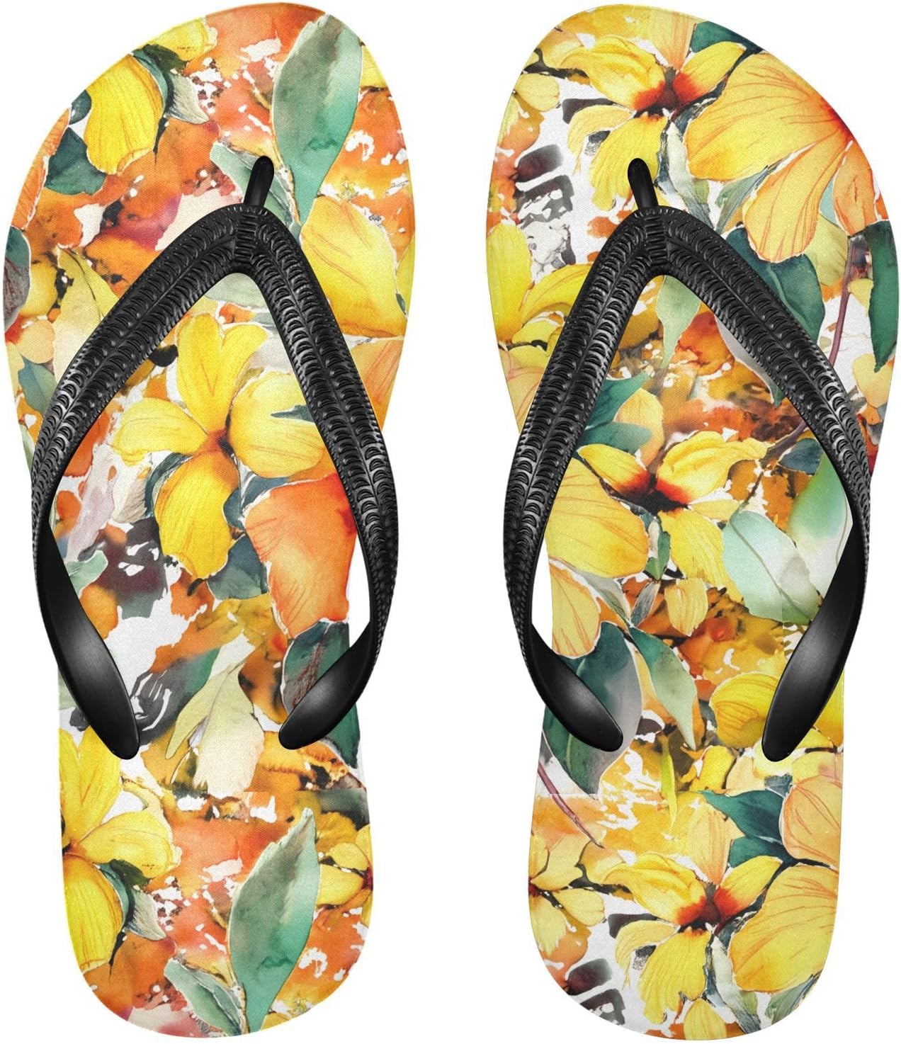 

Вьетнамки с цветком гибискуса и желтыми листьями, пляжные шлепанцы для душа, резиновые нескользящие летние тапочки для женщин и мужчин Sinestour