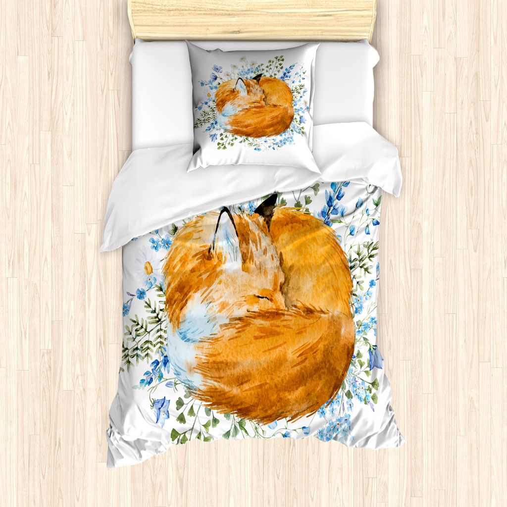 

Пальто ABAKUHAUS Fox, акварельные краски Sleeping Fox, защита от клещей, подходит для аллергиков с наволочками, 135 см x 200 см - 80 x 80 см, оранжево-синий оливково-зеленый