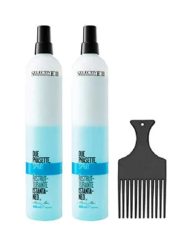 Восстанавливающий спрей Selective Artistic Hair Due Phasette для кутикулы и капиллярного волокна, 450 мл (2 шт.) + афро-расческа Gieseke