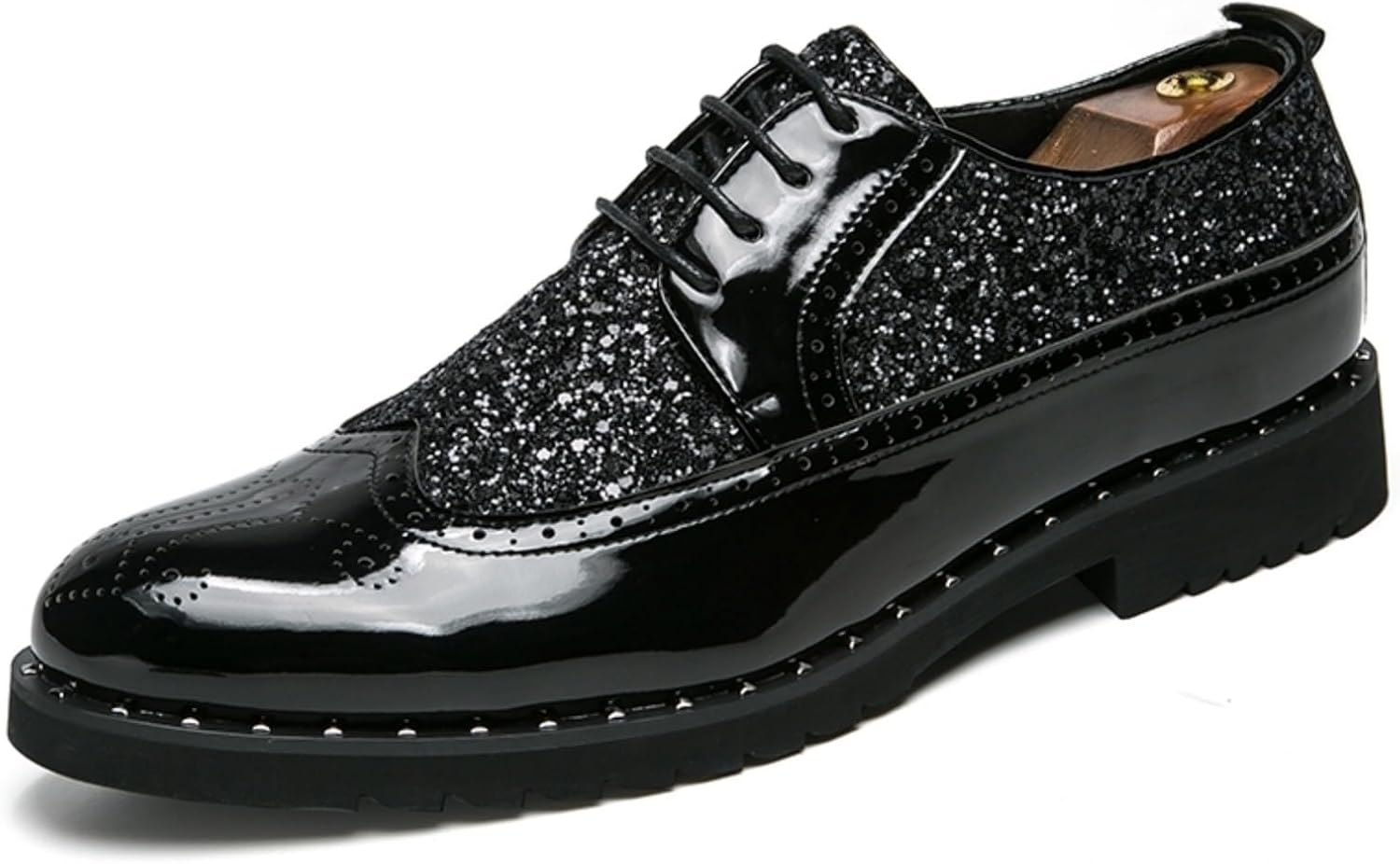 

Мужские роскошные блестящие кожаные туфли на шнуровке, броги с пайетками, оксфорды с удобным легким нескользящим дизайном для свадьбы, вечеринки, выступления, свидания, деловых и формальных мероприятий, ночных клубов Yrzhgdl, черный