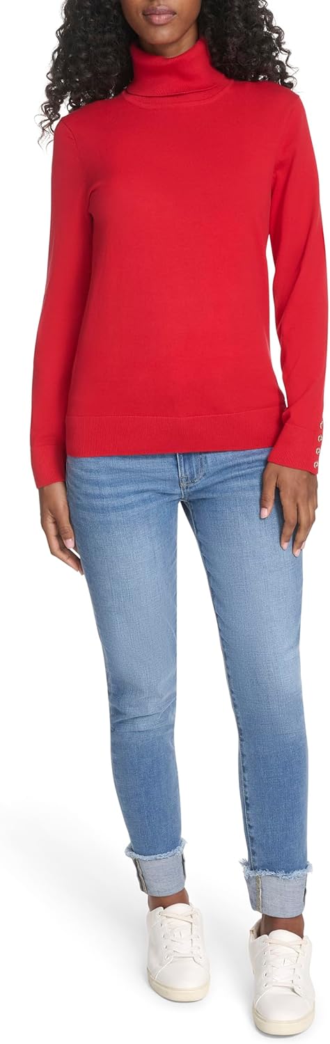 Женская легкая хлопковая водолазка Tommy Hilfiger, Scarlet — фото 2