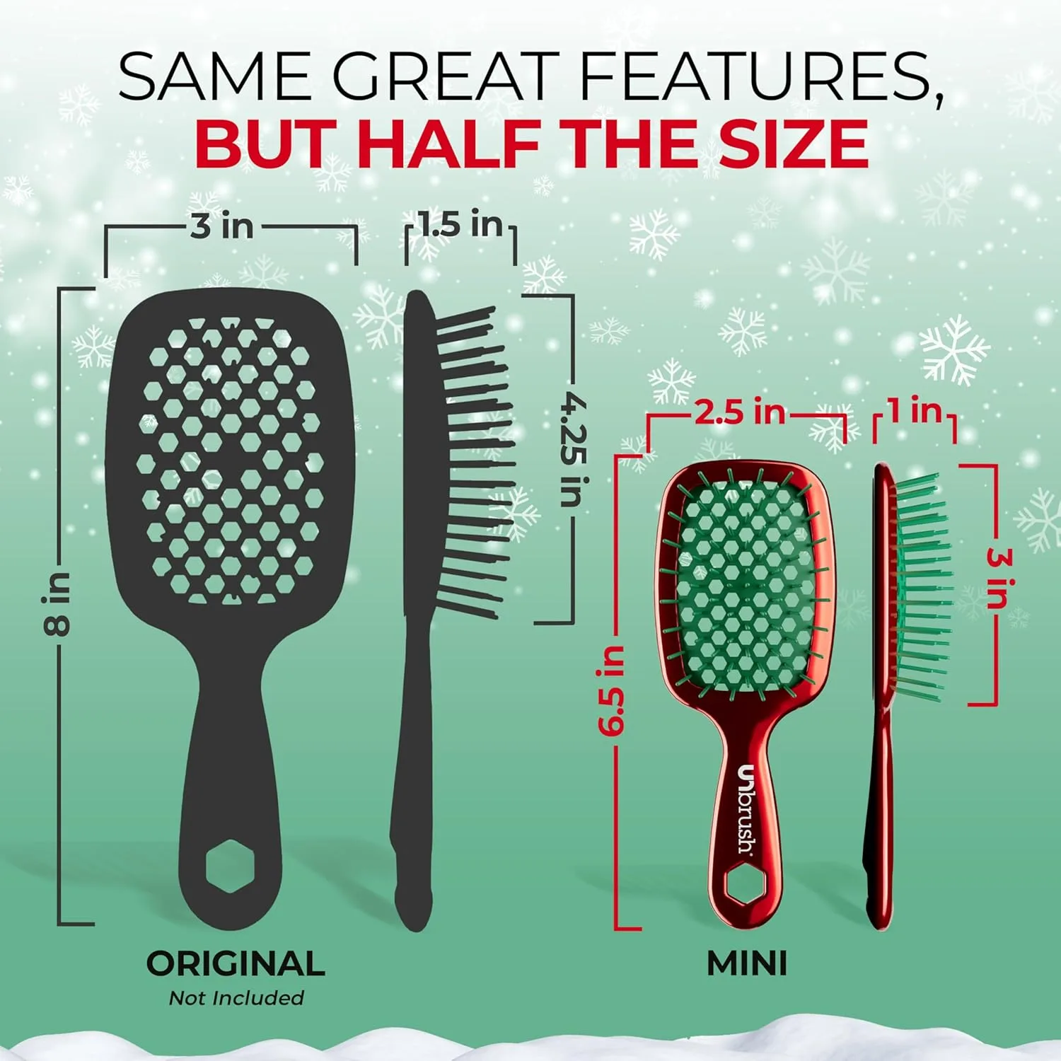 Мини-щетка для волос UNbrush Mini Holiday Hair Brush для безболезненного расчесывания всех типов влажных и сухих волос. Fhi Heat, Poinsetta Red — фото 4