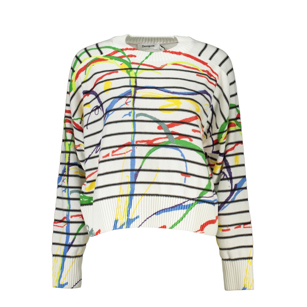 

Desigual Chic Контрастная деталь Круглый вырез Женский свитер, белый