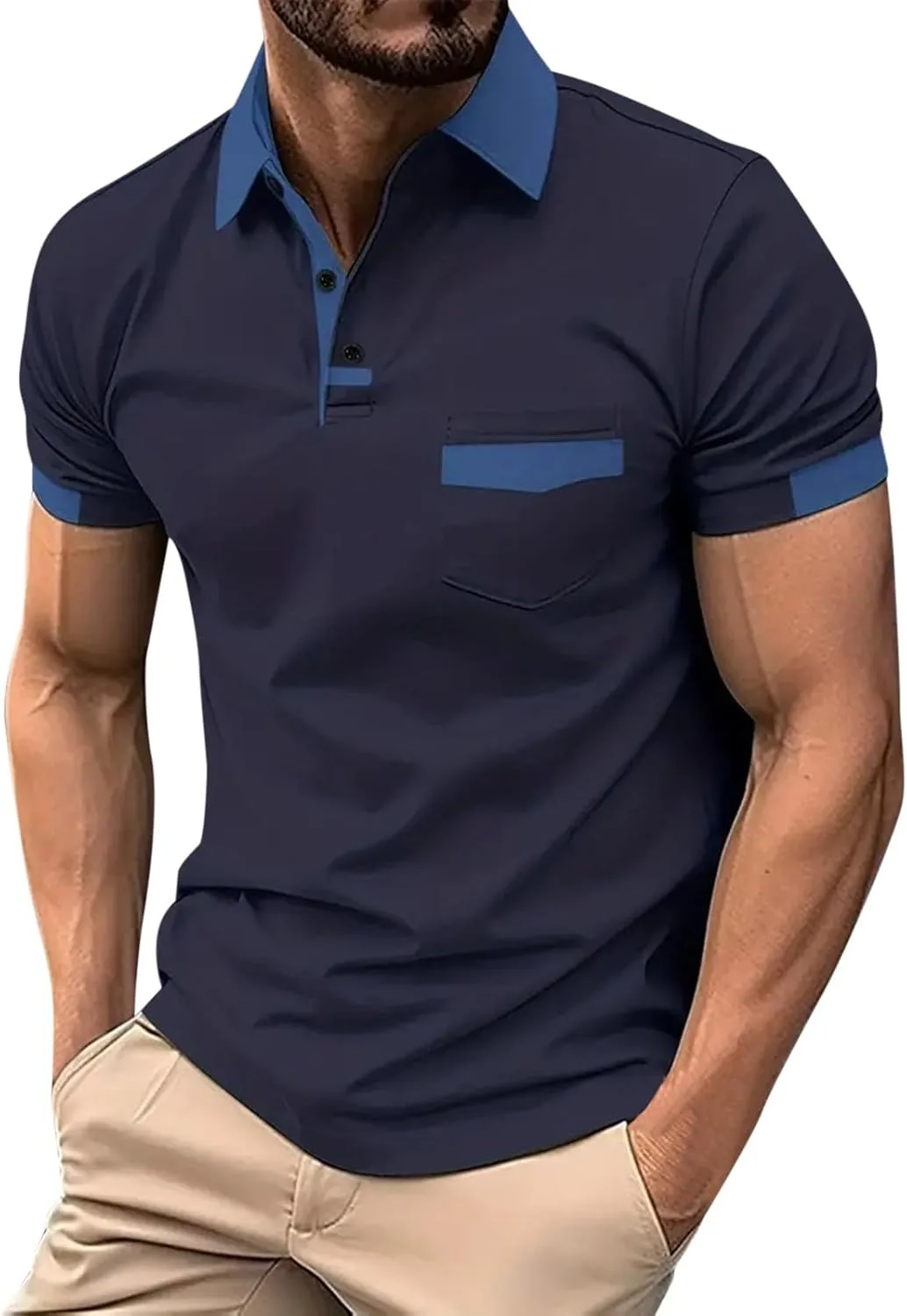 Мужская поло Slim Fit с коротким рукавом и карманом