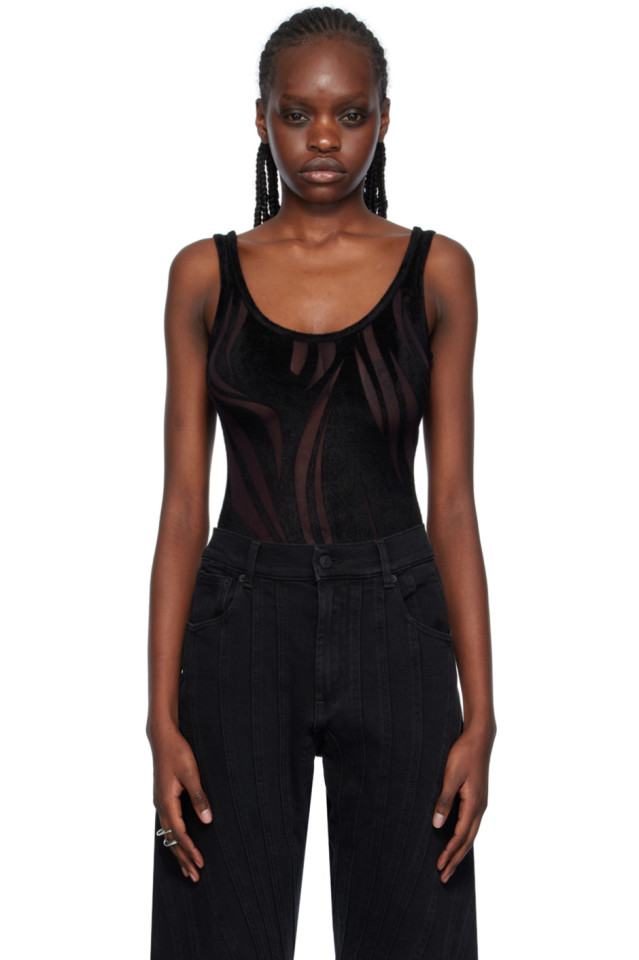 

Флокированный боди Mugler, черный