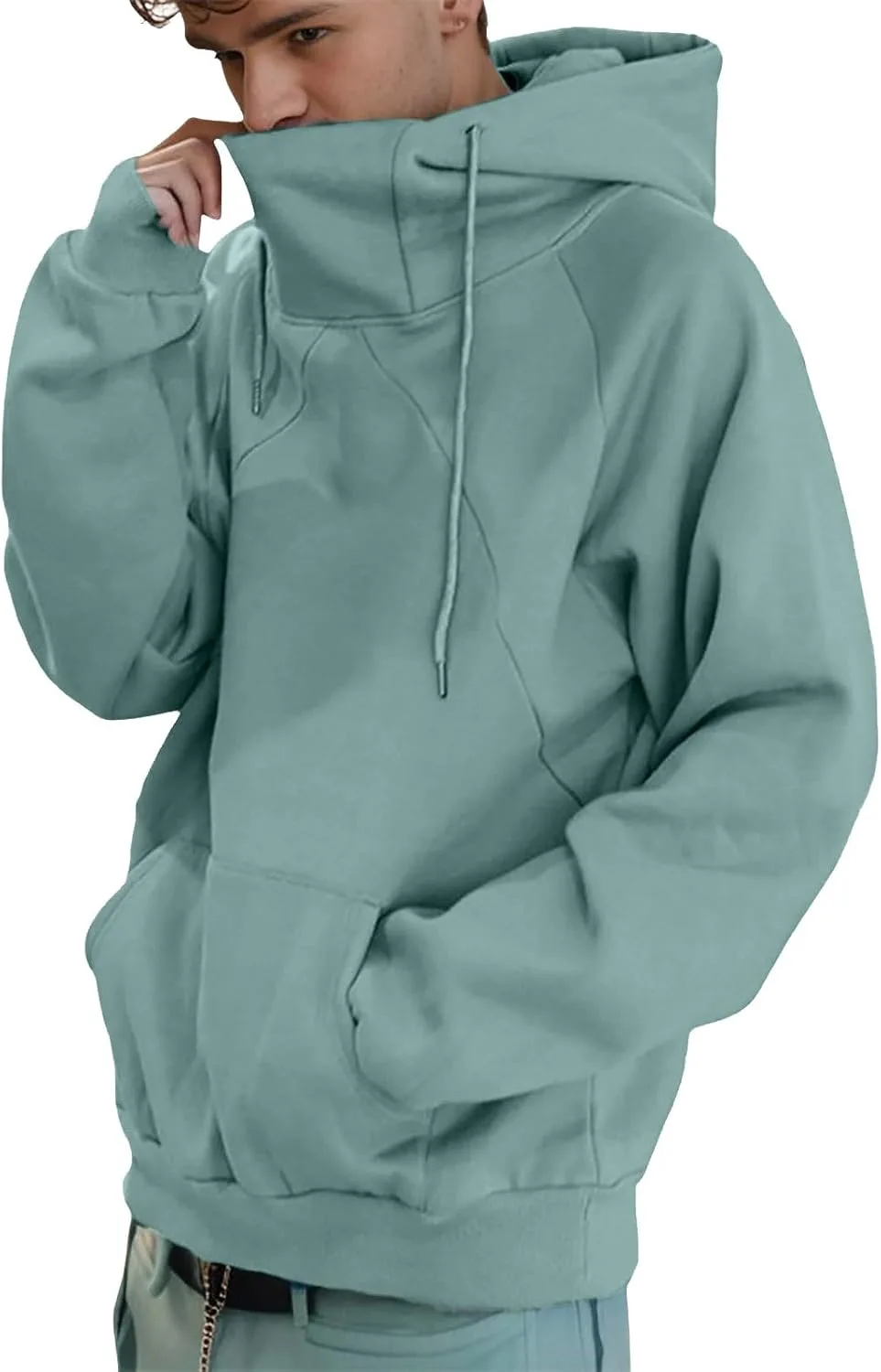 

Мужской худи с двойным воротником, оверсайз, ветрозащитный