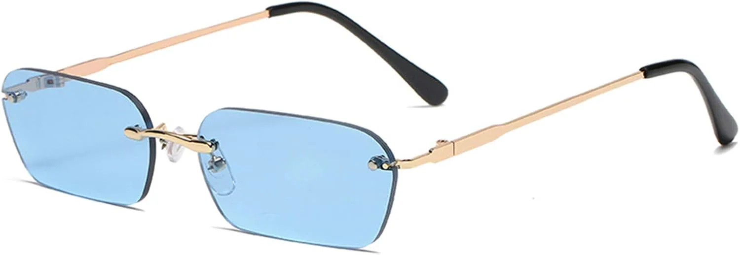 

COTIA/Модные солнцезащитные очки без оправы для женщин, винтажный дизайн, женские солнцезащитные очки с линзами Ocean Piece для мужчин, прямоугольная форма, Blue