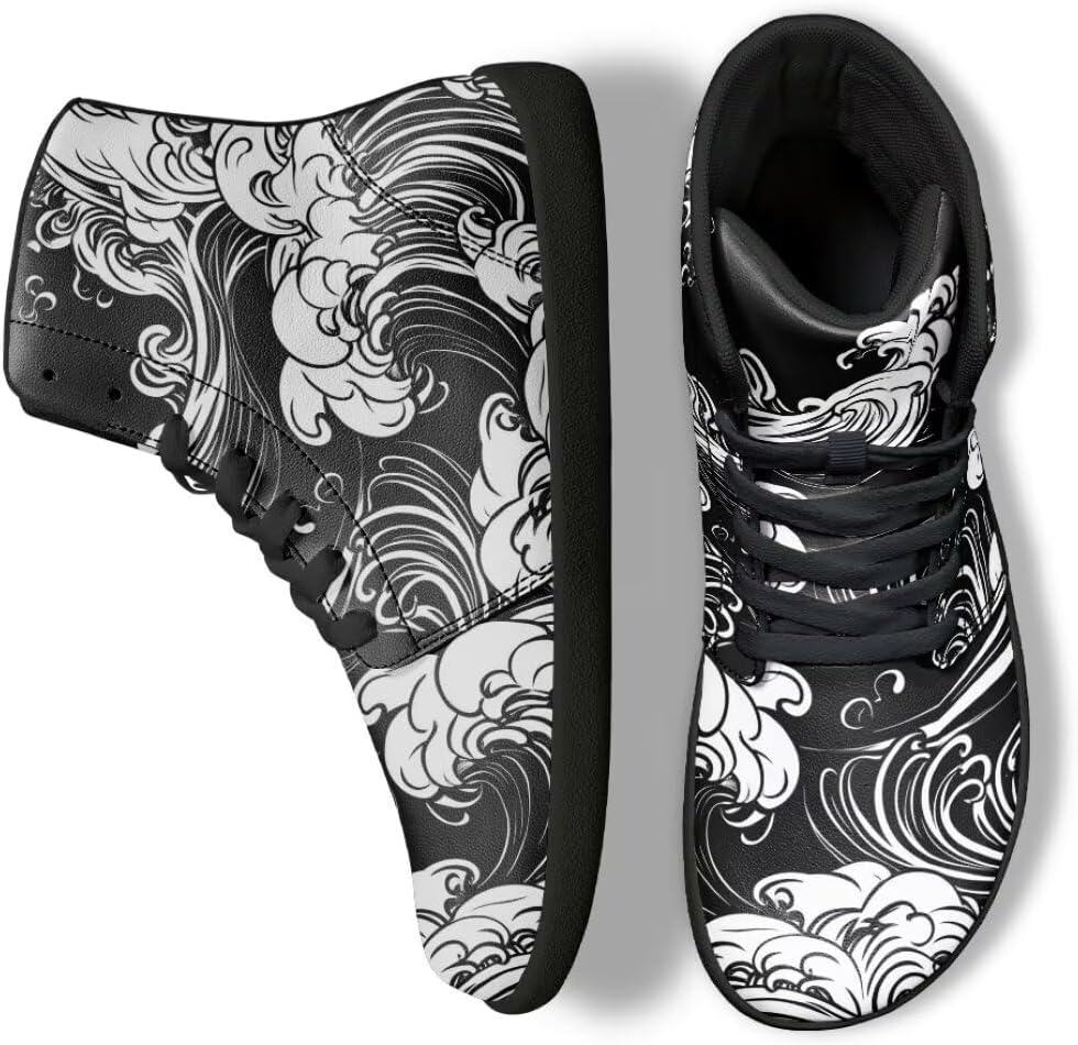 

Мужские кроссовки без каблука, легкие, с широким носком, нескользящие, высокие, с нулевым перепадом высоты подошвы Getelinseng, Sea Wave Pattern Print