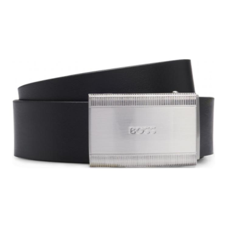 

HUGO BOSS Мужской кожаный ремень из коровьей кожи черный шириной 3.5 см, Black