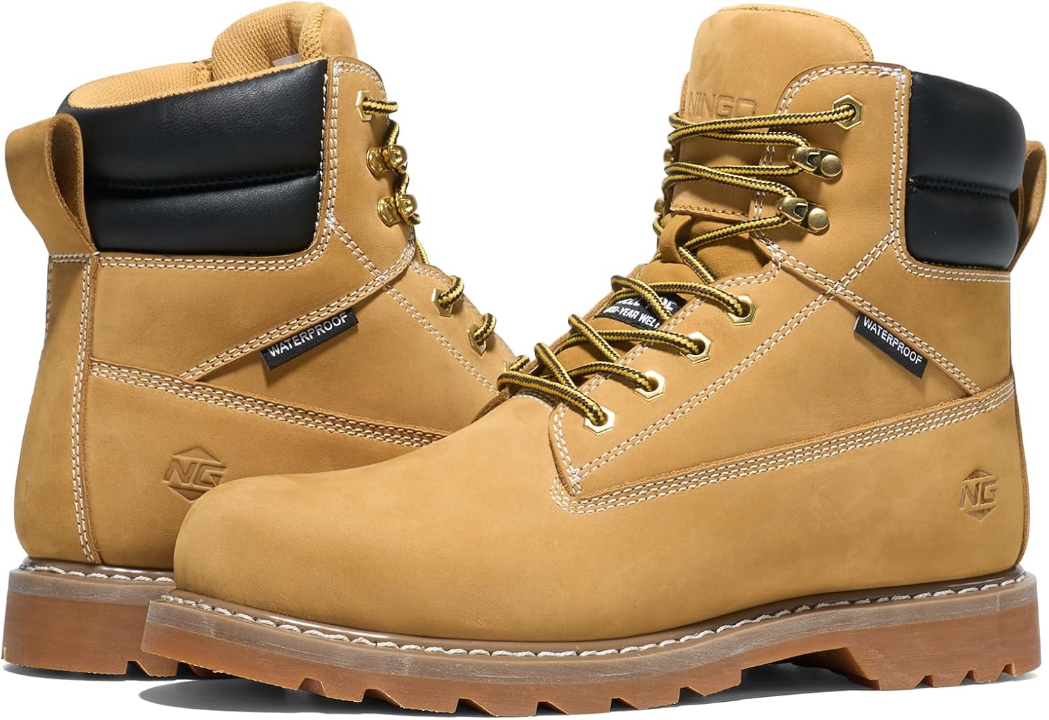 

Ботинки NINGO с стальным носком для мужчин, водонепроницаемые, комфортные кожаные промышленные и строительные ботинки, с защитой от масла и скольжения, с защитой EH, для работы на улице, на заводах, складах и фермах, желтый/стальной