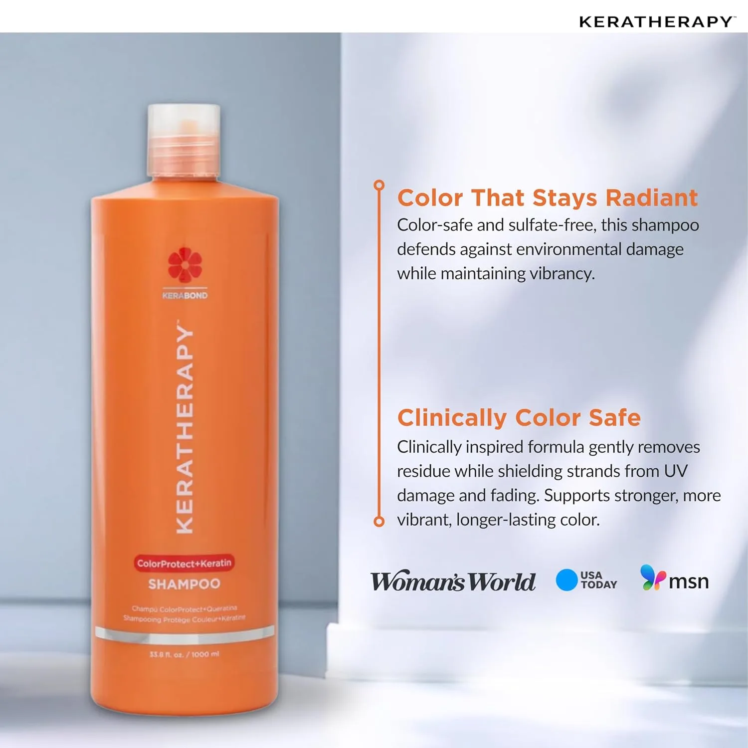 KERATHERAPY Keratin Infused Color Protect шампунь, 1000 мл, без глютена для окрашенных волос с технологией Kerabond, маслом красной малины, омега-3 и 6, red — фото 4