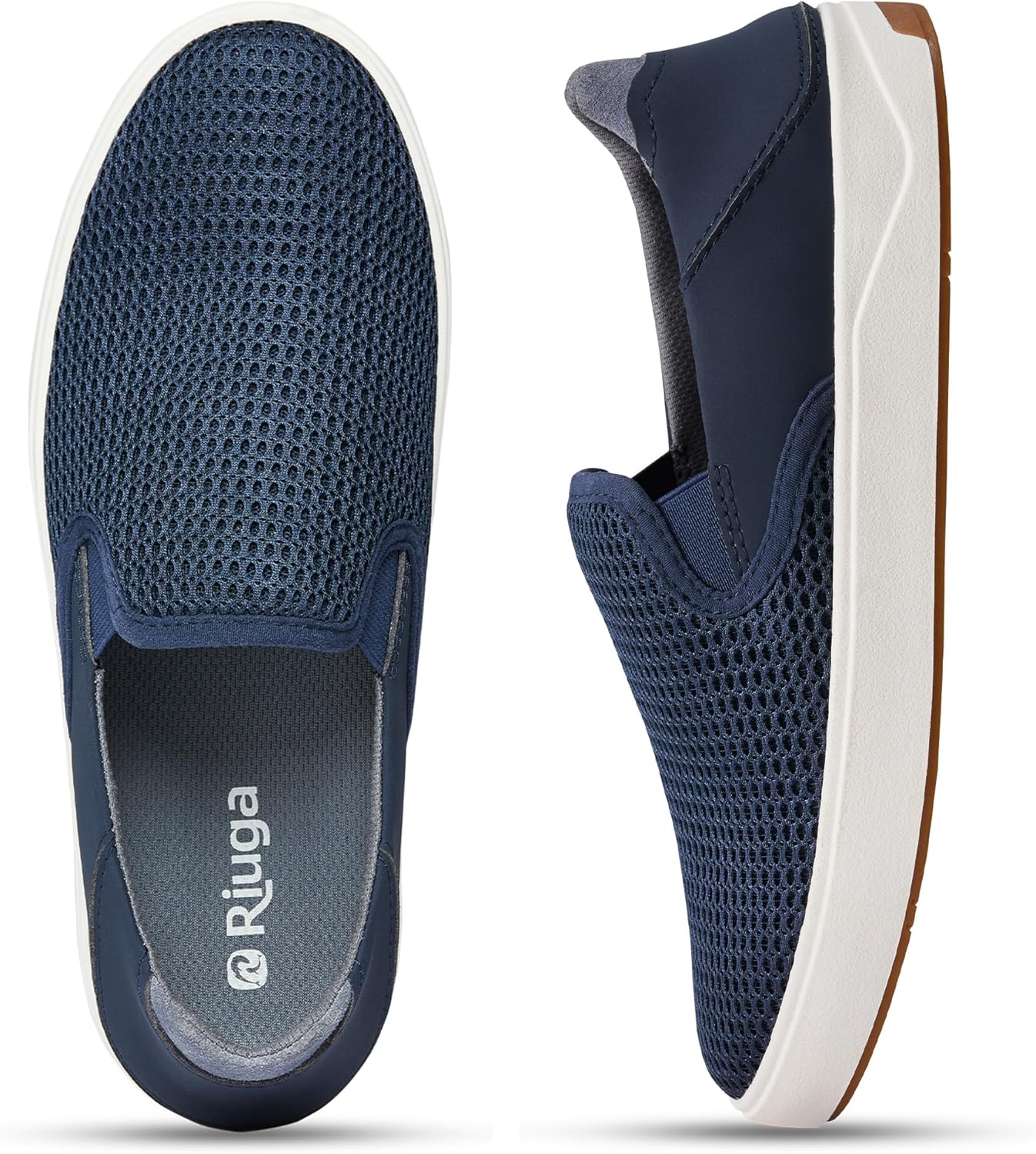 

Мужские ортопедические лоферы без шнурков с поддержкой свода стопы - складной задник, повседневные кроссовки для ходьбы, легкие дышащие комфортные обувь из сетки Riuga, голубой