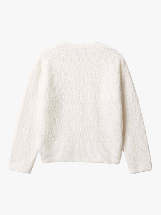 Детский джемпер из хлопковой смеси с ажурной вязкой Benetton, White — фото 2