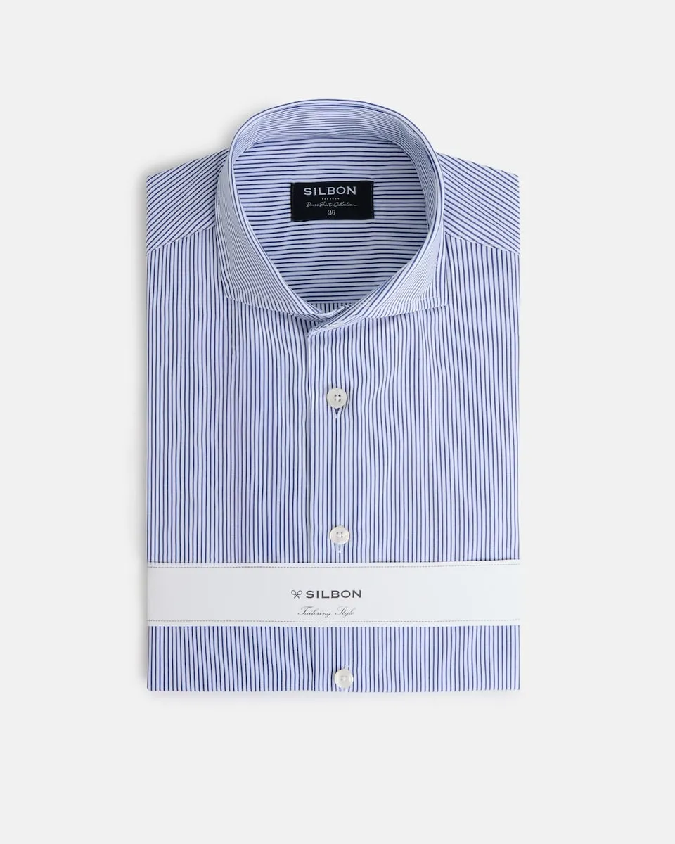 

Мужская рубашка синие с тонкой полоской Silbon