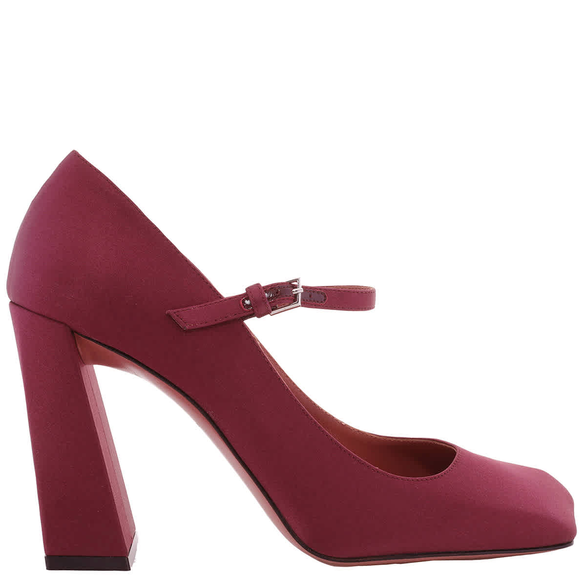 Amina Muaddi Charlotte Атласные туфли Мэри Джейн, Satin Aubergine
