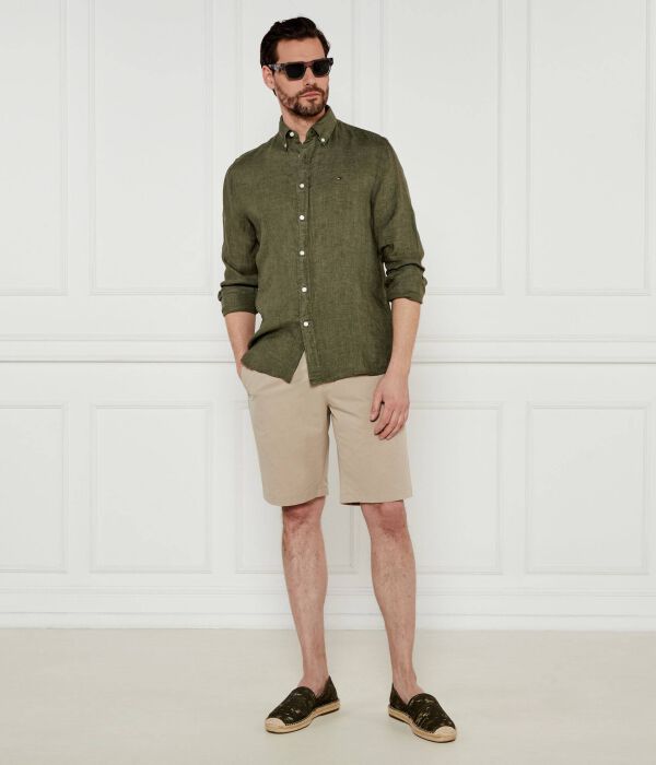 Льняная рубашка пигментно окрашенная Regular fit Tommy Hilfiger, хаки — фото 2