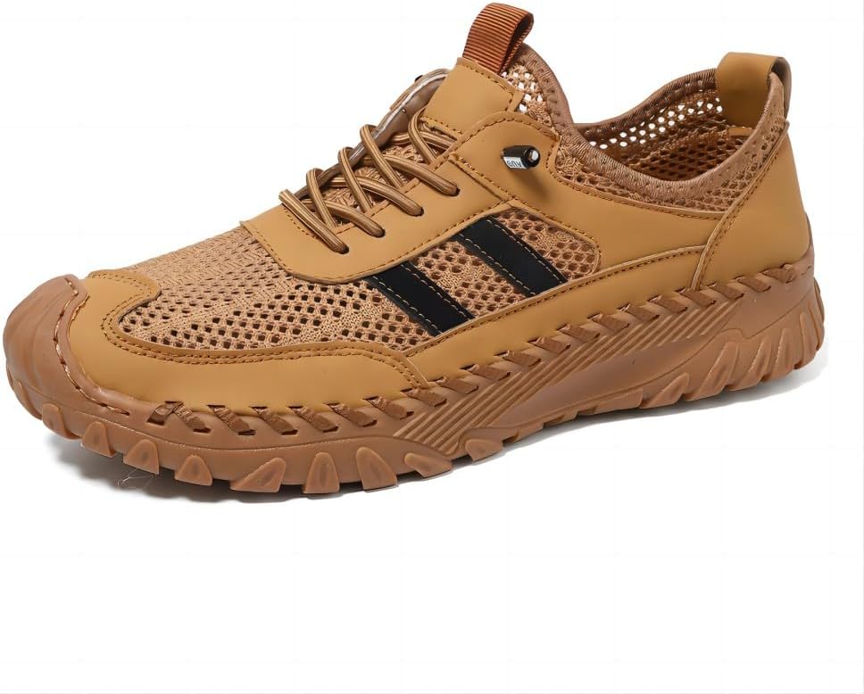 

Мужские повседневные кроссовки из дышащей сетки, легкие, удобные, с нескользящей подошвой, кожаные лоферы, ситаные, для улицы, ручной работы Asifn, коричневый